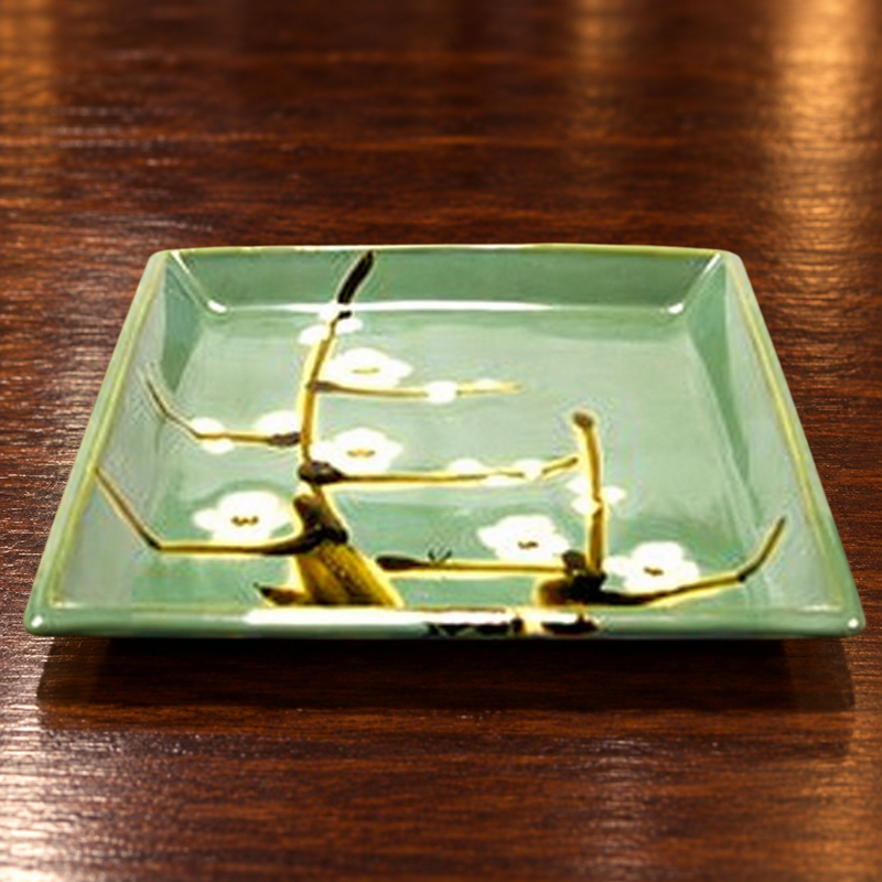 MS212-SU cool-toned Plum Blossom square platter on a counter