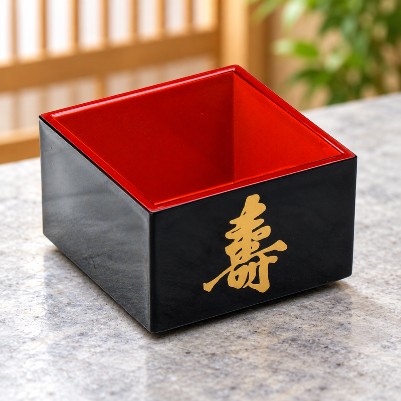 OMS-5 sake masu in a stone tabletop setting