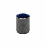 PL8-N tall black and blue sake cup, supported reverse-side and interior view