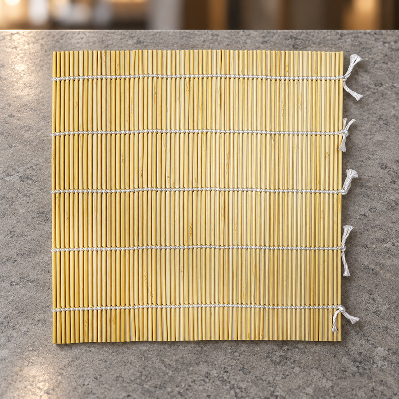 SM2495 bamboo sushi mat on a stone preparation surface