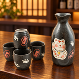 TSS1-973 five-piece sake set on a wooden counter
