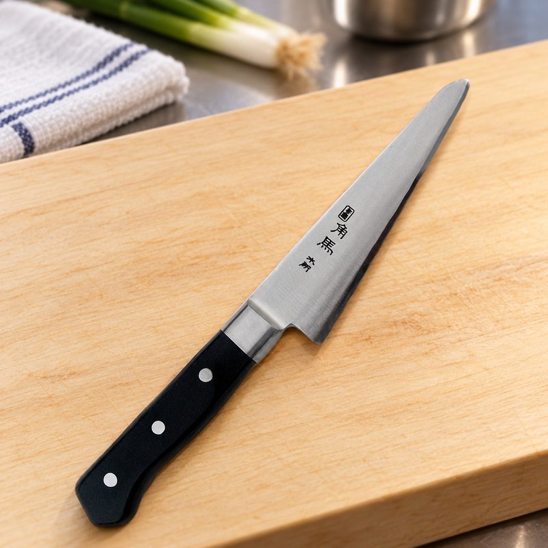 TU-9010 black-handled boning knife on a kitchen preparation counter