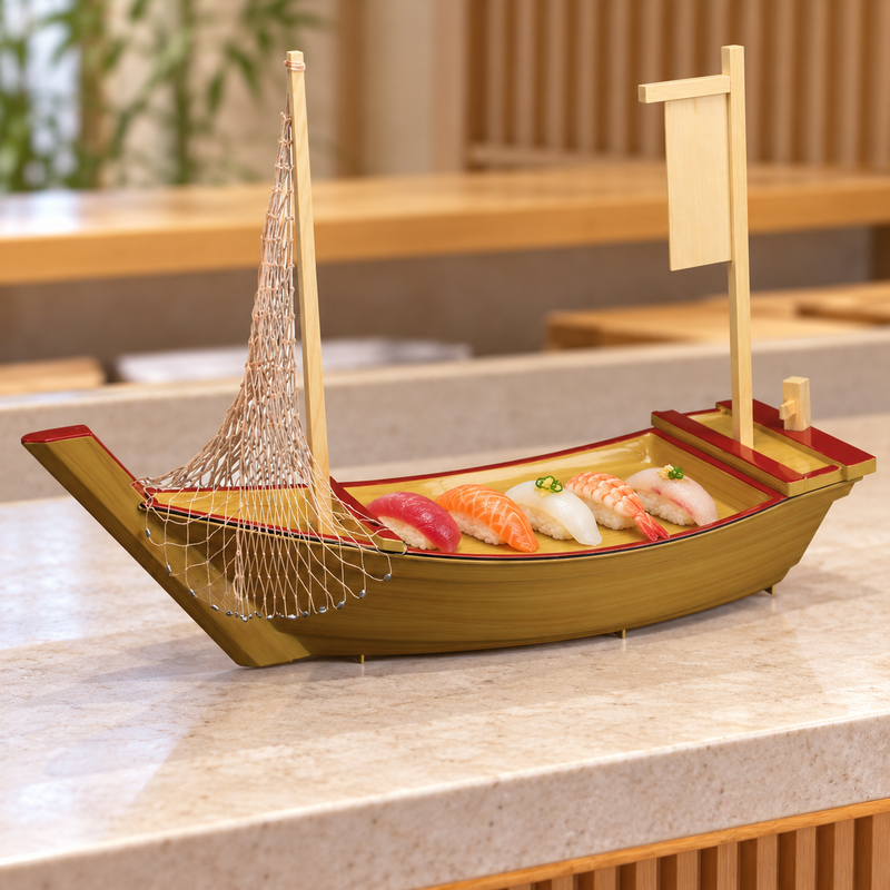 WM851 sushi boat arranged as a restaurant centerpiece