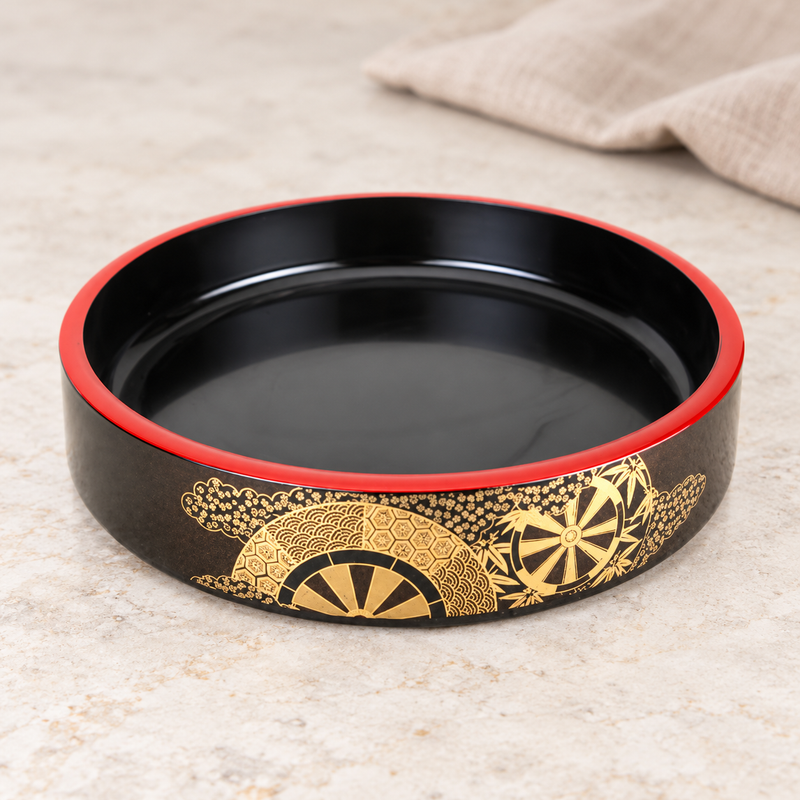 WO-17-3 decorated round sushi oke in a tabletop setting
