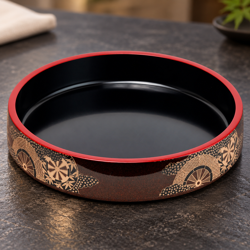 WO-17-9 large round lacquer-finish sushi oke on a dining table