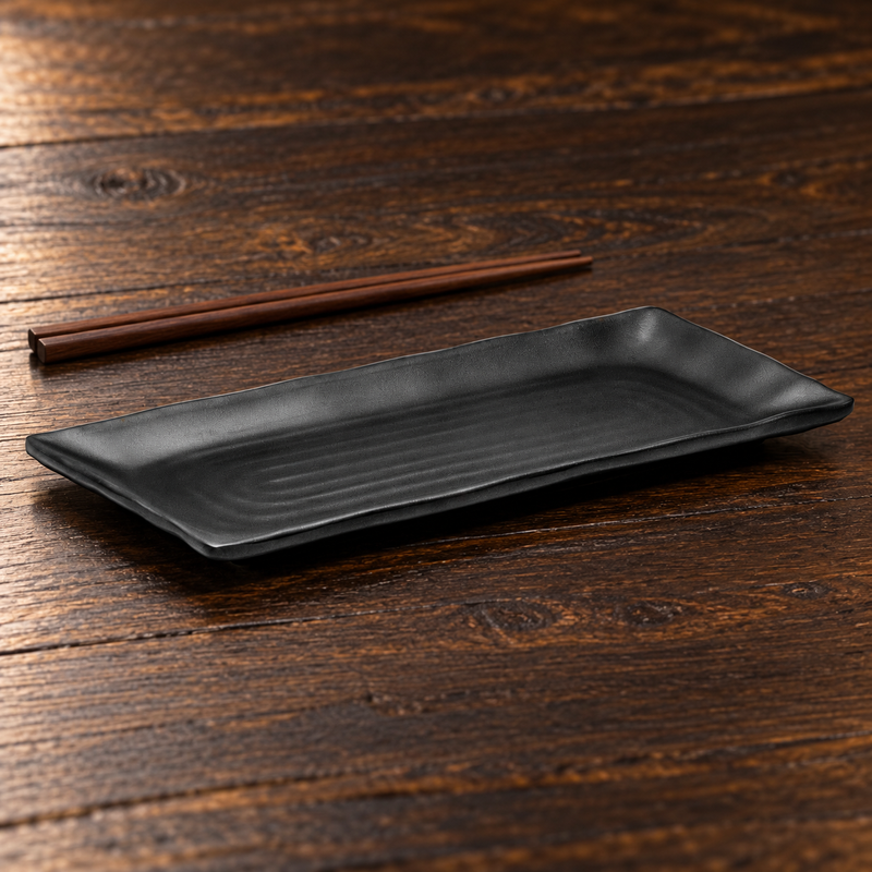 YG-5013MB matte-black textured rectangular platter on a counter