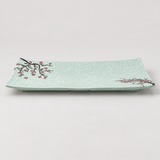 YG-5310PB mint green floral rectangular plate viewed from an elevated angle