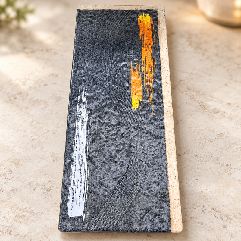 YG-5514BP long melamine plate in a stone-table setting