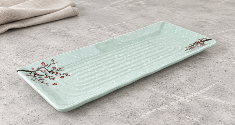 YG-5612PB floral melamine plate in a tabletop setting