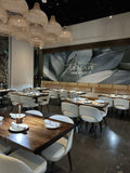 Light Walnut Pine Log-Edge Restaurant Tabletop – restaurant installation example; base and seating not included
