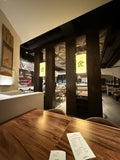 South American Walnut Plank Live-Edge Restaurant Tabletop – restaurant installation example; base and seating not included