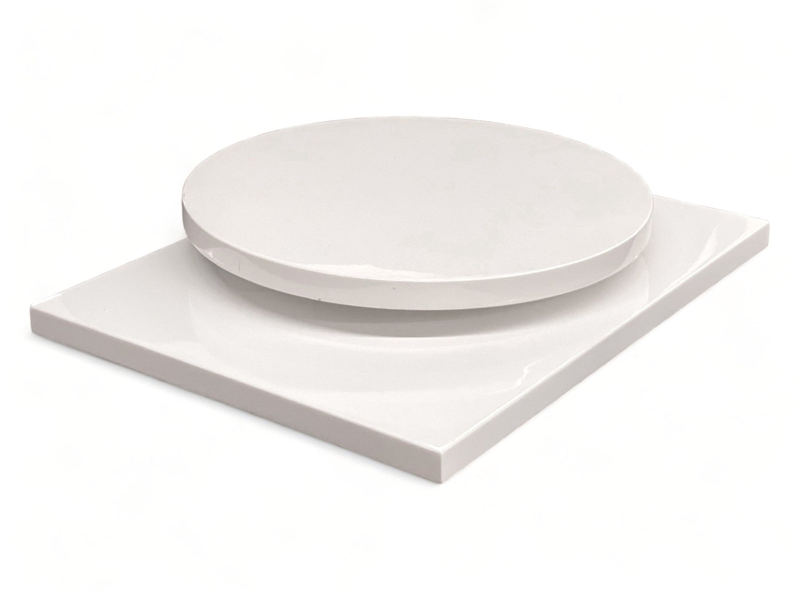White epoxy tabletop showing round and square shape examples; sold individually