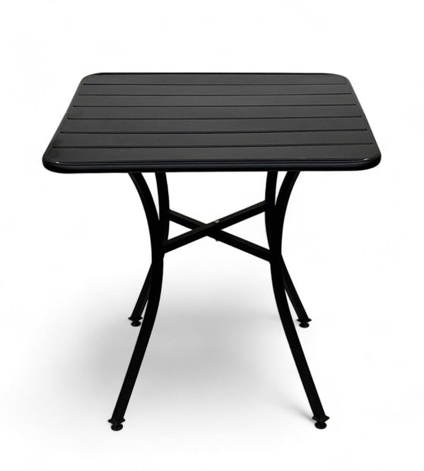 Black Metal Slatted Patio Table, 28" Square