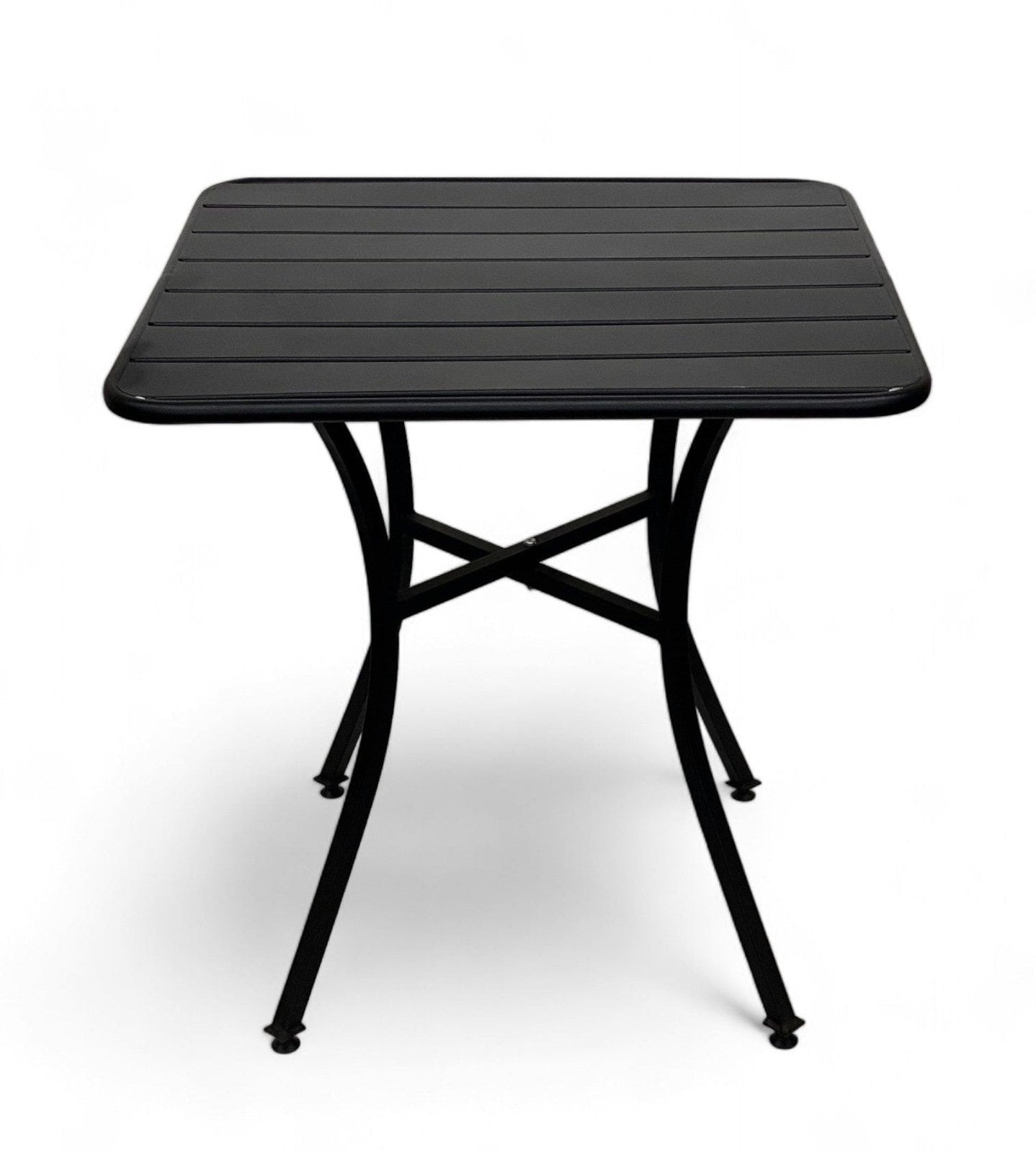 Black Metal Slatted Patio Table, 28" Square