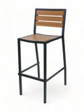 Teak-Look Stackable Indoor/Outdoor Barstool with Black Aluminum Frame