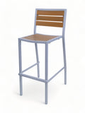 Teak-Look Stackable Indoor/Outdoor Barstool with Silver Aluminum Frame