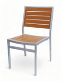 Teak-Look Stackable Indoor/Outdoor Chair with Silver Aluminum Frame