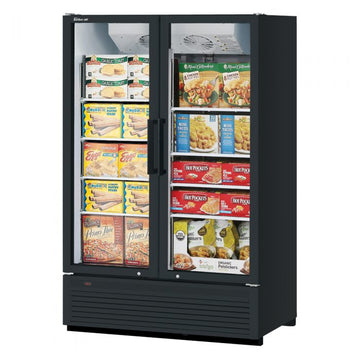 Turbo Air TGF-47SDH-N black cabinet option with two full-height glass doors and no top sign panel