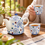 TPS2-1076 floral teapot and two matching cups during tea service