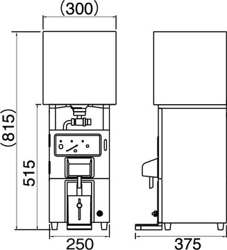 Taiji TSK-130B front and side dimensions: 250 mm wide, 375 mm deep, 515 mm body height; example loaded cube 815 mm high