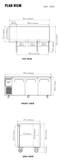 Turbo Air JUR-72-N6 manufacturer top, front and side plan views with cabinet dimensions and door clearance; cabinet dimensions exclude rear spacer and caster allowances noted in the specifications.