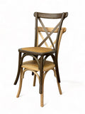 Walnut solid beechwood restaurant chair with straw seat; walnut and natural finish examples shown