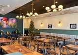 Walnut solid beechwood restaurant chair with straw seat; restaurant installation, other furniture illustrative