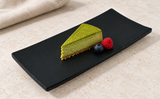 WB-62 matte-black rectangular plate with matcha cake; serving suggestion