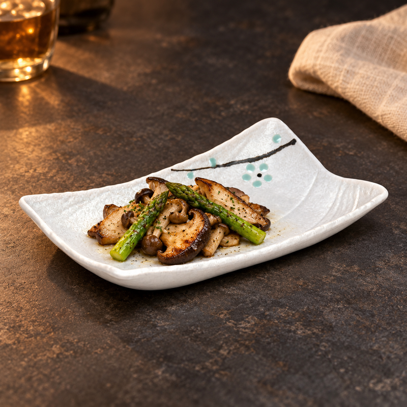 JX211-W with grilled mushrooms and asparagus