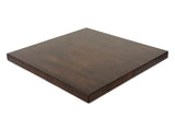 White oak butcher block tabletop in dark walnut finish, square example