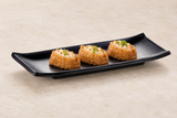 YG-509MB matte-black rectangular plate with inari sushi on a beige tabletop