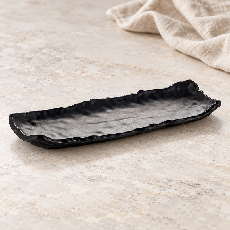 12¾ × 5 in Matte Black Melamine Irregular Platter