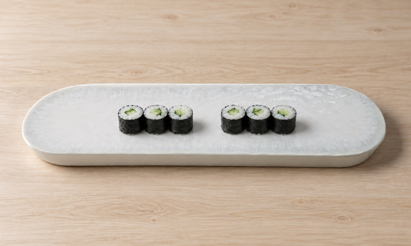 YG-5715NG Natural Series melamine serving plate with six small cucumber maki