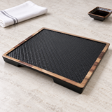 YG-7015MW empty black textured platter with brown patterned trim on a stone table