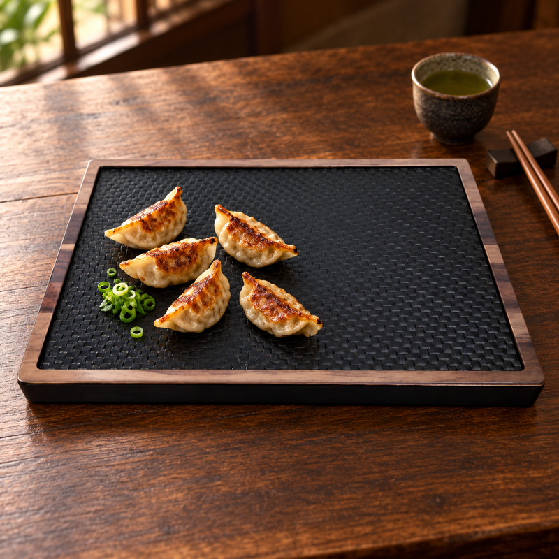 YG-7015MW black and brown melamine platter serving gyoza