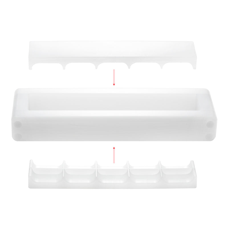 Exploded arrangement of NS10S upper insert, rectangular frame and lower insert