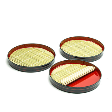Soba Tray Stackable 3pc Set 9", Black/Red