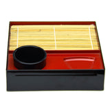 Soba Zaru Set for 1 - Bamboo Mat, Tray, and Bowl, Black/Red