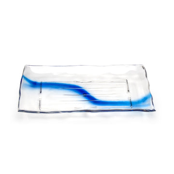 Clear Blue Streak Plastic Rectangular Platter 14"x10"