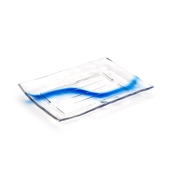 Clear Blue Streak Plastic Rectangular Platter 14