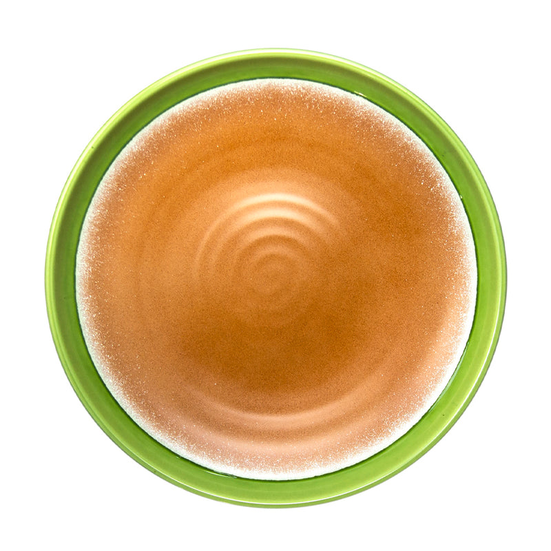 1-685-18 orange and green round melamine plate, near-top view