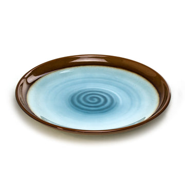 Lacquer Round Platter 13-1/8", Blue/Brown
