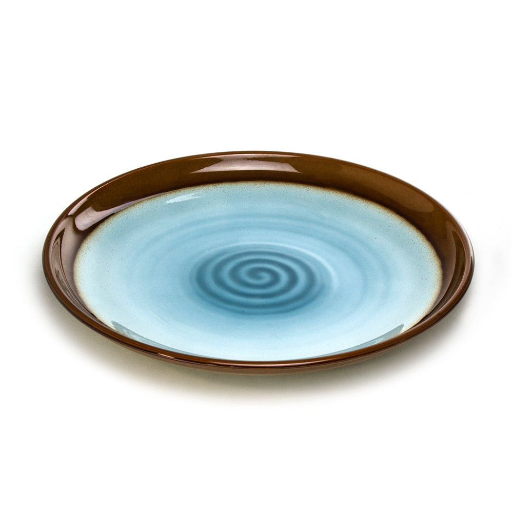 Lacquer Round Platter 13-1/8", Blue/Brown