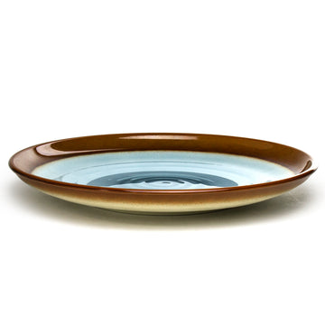 Lacquer Round Platter 15-1/2", Blue/Brown