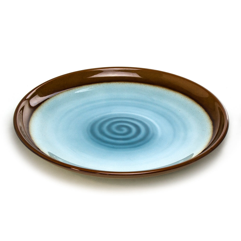 Lacquer Round Platter 15-1/2", Blue/Brown