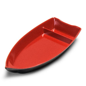 Melamine Sushi Boat 10-1/4", Black/Red