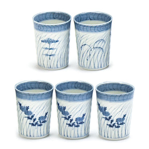 Japanese Long Grass Sake Cup Set- 5pcs