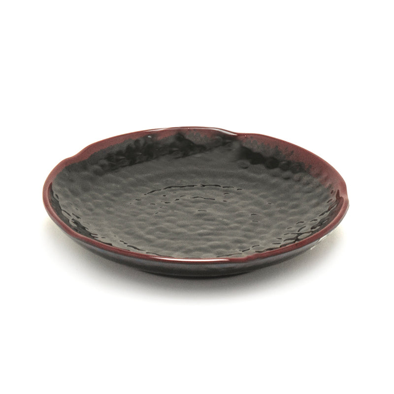 6″ Black & Brown Tenmoku Melamine Lotus-Shaped Plate