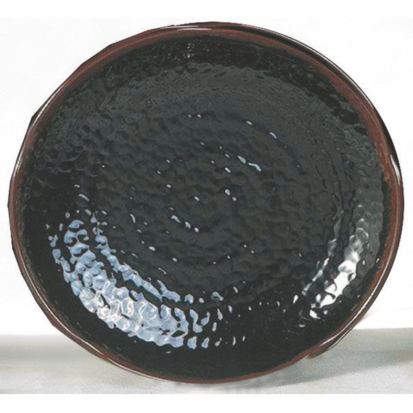 1812TM black and brown Tenmoku lotus plate