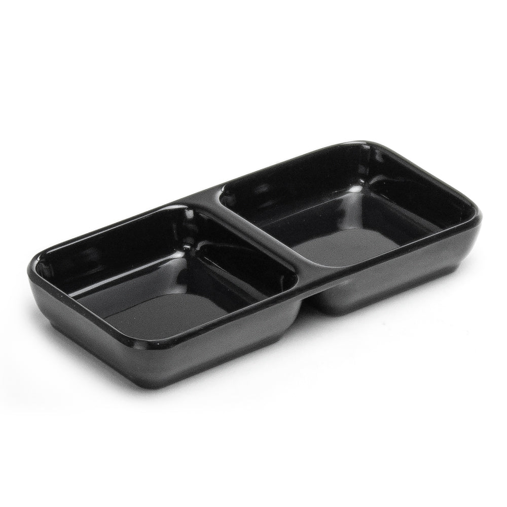 3"X6" Melamine Twin Square Sauce Plate 4oz, Black
